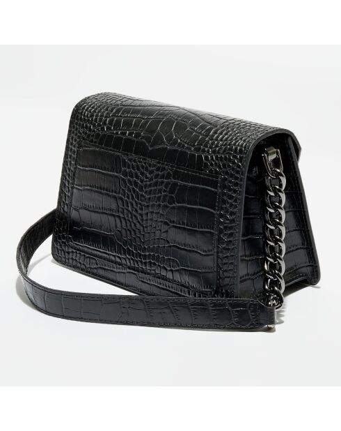 Bolso de hombro Lya de piel de cocodrilo negro - 22x14x10 cm