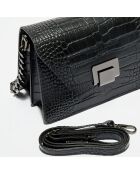 Bolso de hombro Lya de piel de cocodrilo negro - 22x14x10 cm