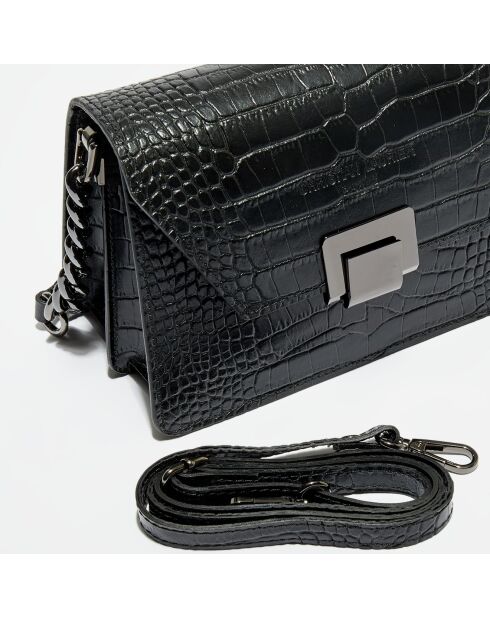 Bolso de hombro Lya de piel de cocodrilo negro - 22x14x10 cm