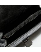 Bolso de hombro Lya de piel de cocodrilo negro - 22x14x10 cm