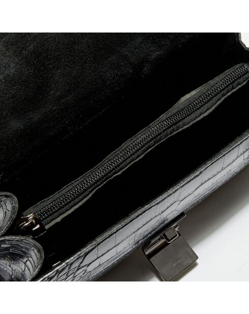 Bolso de hombro Lya de piel de cocodrilo negro - 22x14x10 cm