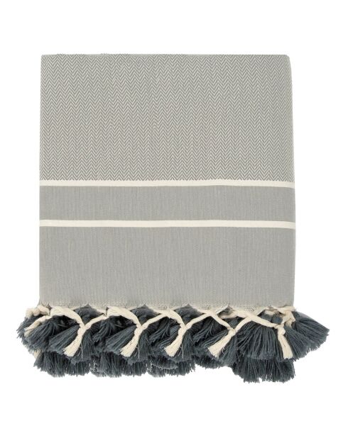 Plaid Stockholm Chevron Pompon gris perle