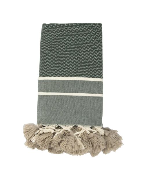 Plaid Stockholm Chevron Pompon Losange vert kaki 
