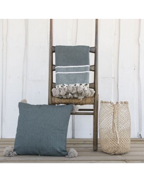 Plaid Stockholm Chevron Pompon Losange vert kaki 