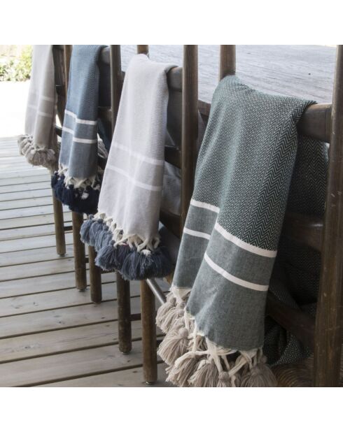 Plaid Stockholm Chevron Pompon Losange vert kaki 