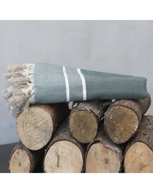 Plaid Stockholm Chevron Pompon Losange vert kaki 