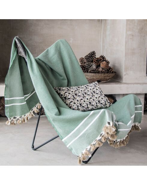 Plaid Stockholm Chevron Pompon Losange vert kaki 