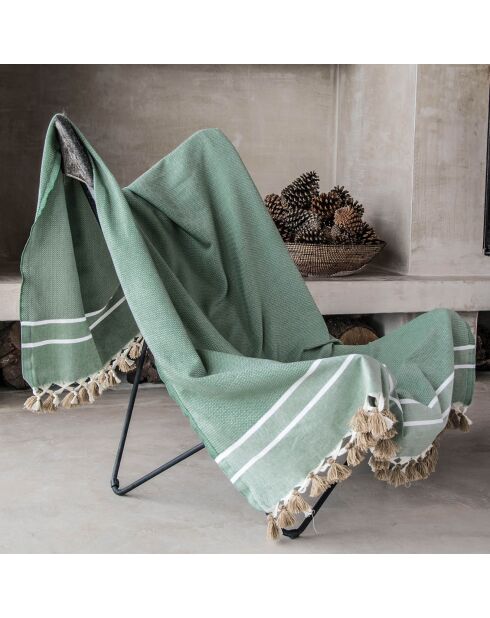 Plaid Stockholm Chevron Pompon Losange vert kaki 