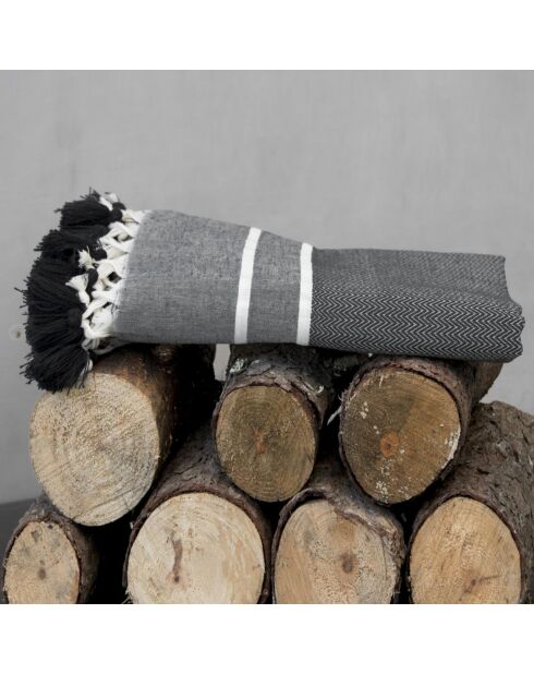 Schottenmuster Stockholm Chevron Black Diamond Pompon
