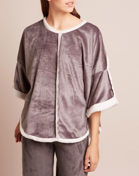 Poncho en Velours Cocoon gris/écru