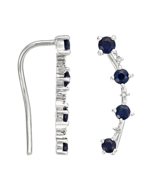 Boucles d'Oreilles Grimpantes Océan Diamants 0.018 ct & Saphirs 0.49 ct or blanc