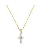 Pendentif Mini Croix diamants 0.02 ct or jaune