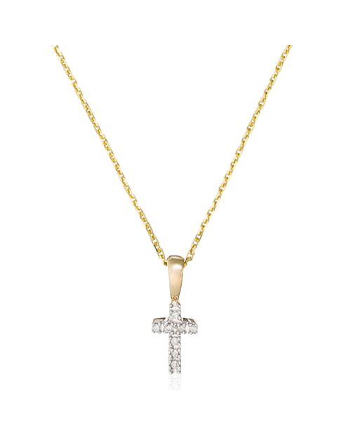 Ciondolo in oro giallo 0,02 ct con mini croce e diamanti