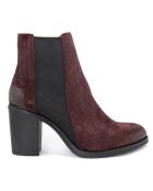 Chelsea boots en Velours de Cuir Ama bordeaux - Talon 8 cm