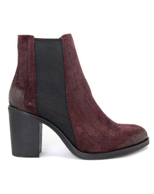 Chelsea boots en Velours de Cuir Ama bordeaux - Talon 8 cm