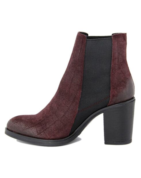 Chelsea boots en Velours de Cuir Ama bordeaux - Talon 8 cm