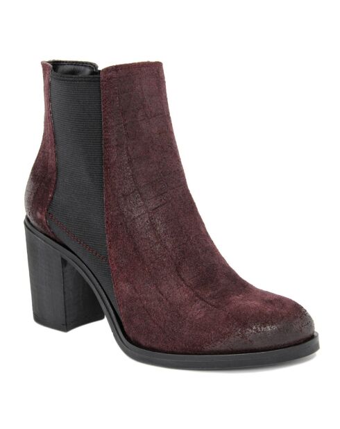 Chelsea boots en Velours de Cuir Ama bordeaux - Talon 8 cm