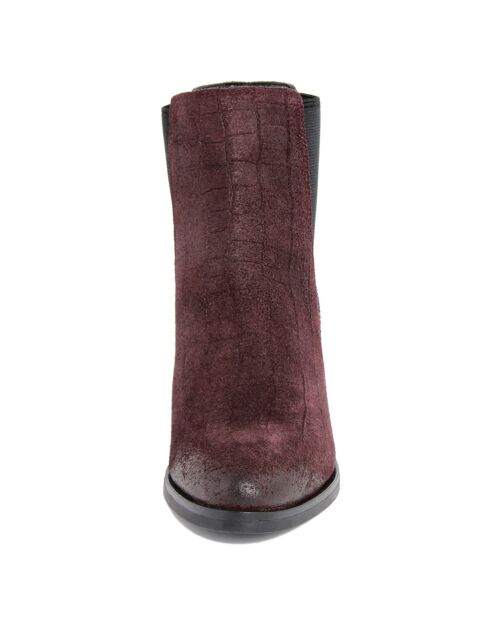 Chelsea boots en Velours de Cuir Ama bordeaux - Talon 8 cm