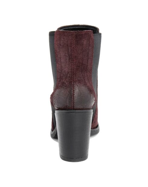 Chelsea boots en Velours de Cuir Ama bordeaux - Talon 8 cm