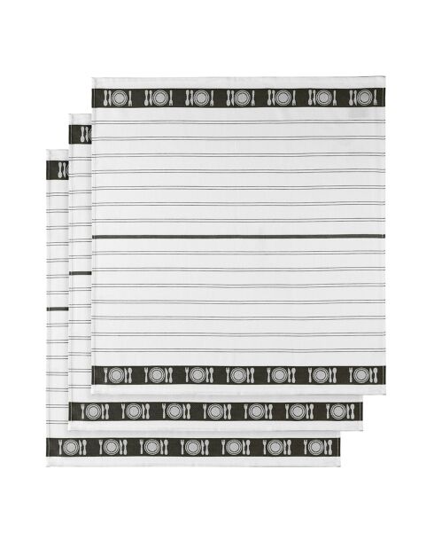 3 Torchons BML blanc/noir - 65x65 cm