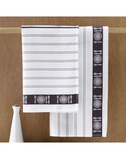 3 Torchons BML blanc/noir - 65x65 cm