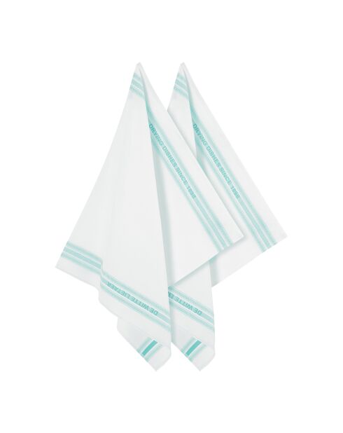 2 Torchons Dish blanc/turquoise - 65x70 cm