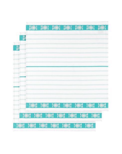 3 Torchons BML blanc/turquoise - 65x65 cm