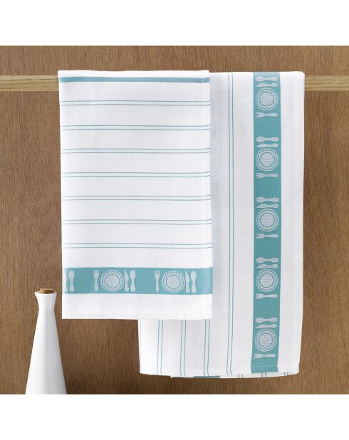 3 Torchons BML blanc/turquoise - 65x65 cm