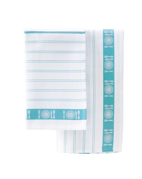 3 Torchons BML blanc/turquoise - 65x65 cm