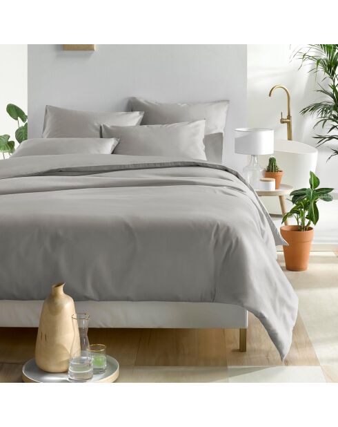 Parure housse de couette 100% Satin de Coton Olivia gris clair