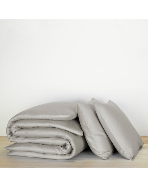 Parure housse de couette 100% Satin de Coton Olivia gris clair