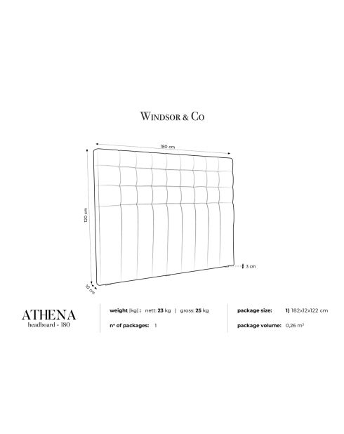 Tête de Lit en Velours Athena gris foncé - 180x120 cm