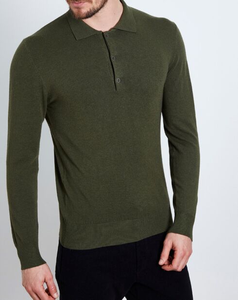 Pull col polo boutonné kaki