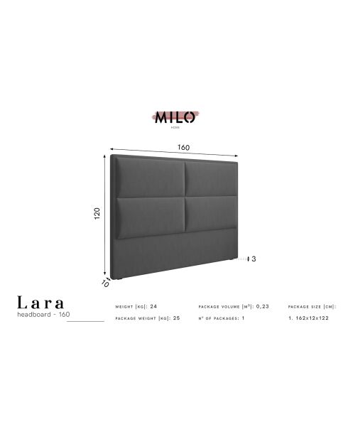 Tête de Lit en Velours Lara gris foncé - 160 cm