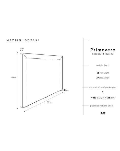 Tête de Lit en Velours Primevere gris foncé - 180x120 cm