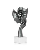 Sculpture en résine Baiser entre amoureux argenté - 51x28x20 cm