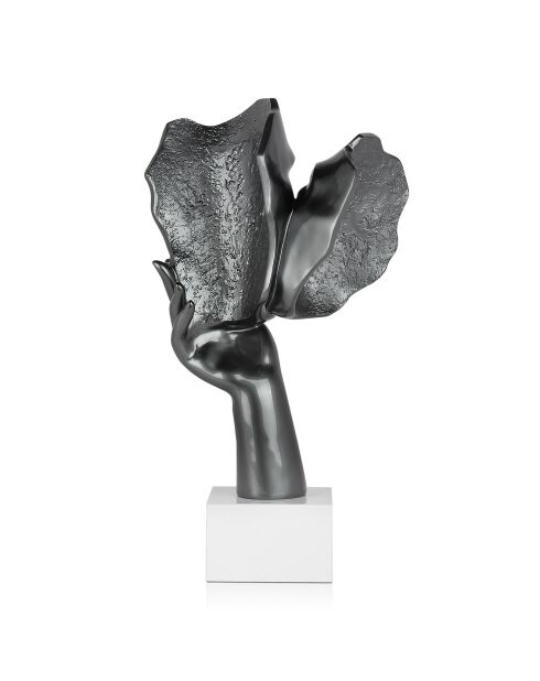 Sculpture en résine Baiser entre amoureux argenté - 51x28x20 cm