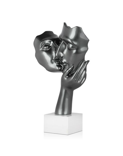 Sculpture en résine Baiser entre amoureux argenté - 51x28x20 cm