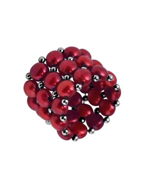 Bague Trois Rangs Perles d'Eau Douce multicouleurs