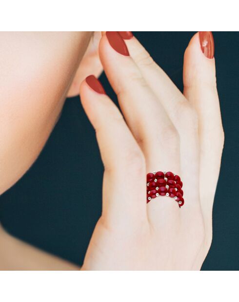 Bague Trois Rangs Perles d'Eau Douce multicouleurs