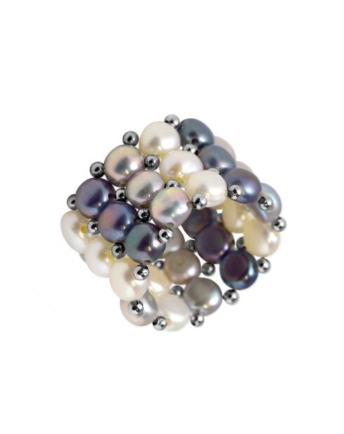 Bague Trois Rangs Perles d'Eau Douce blanc/gris/noir