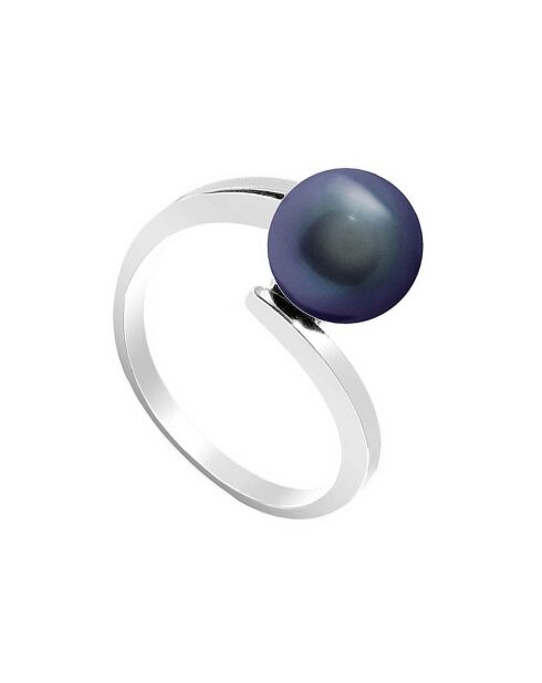 Bague Jonc Croisé Argent Perle d'eau douce noire