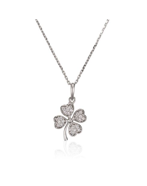 Pendentif Trèfle or blanc