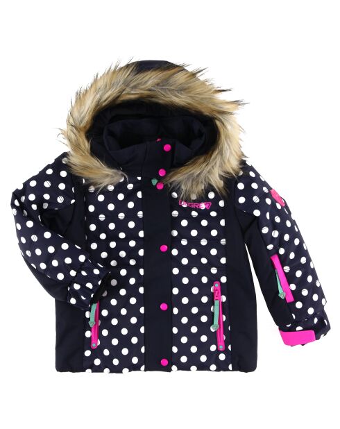 Veste de Ski Rose col fausse fourrure bleu foncé/blanc