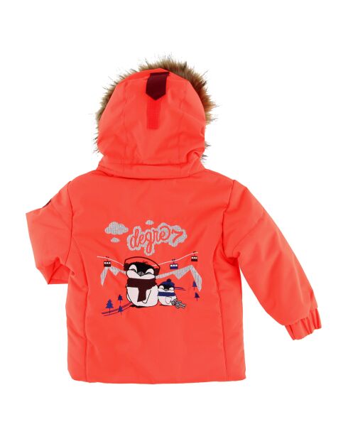 Veste de Ski Pingouin col fausse fourrure rouge orange