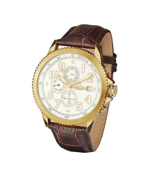 Montre Automatique  Homme en Cuir Threeway marron