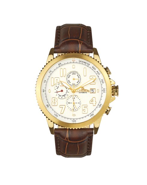 Montre Automatique  Homme en Cuir Threeway marron