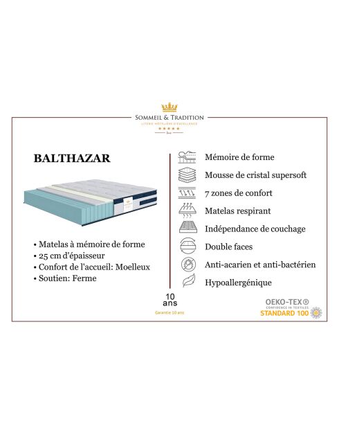 Balthazar Memory-Foam-Matratze, 180 x 200 cm, weiß/blau