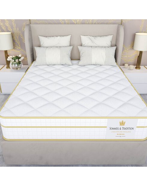 Matelas à ressorts ensachés et mémoire de forme Magellan blanc/jaune - 180x200 cm