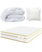 Ensemble matelas + 1 couette + 2 oreillers Magellan blanc/jaune - 160x200 cm